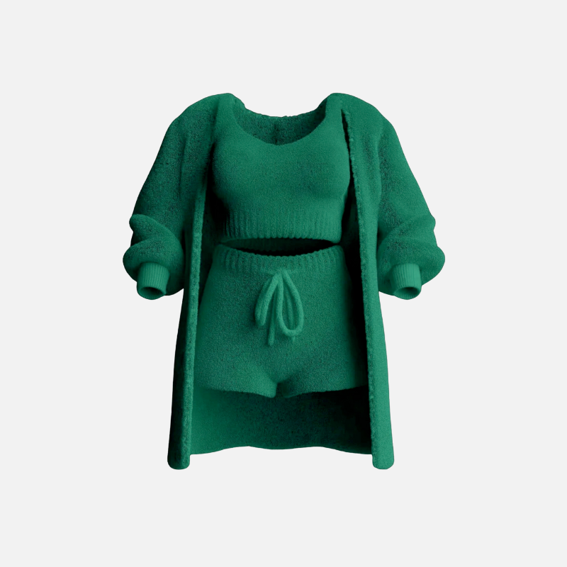 Ensemble 3 pieces en tricot vert fonce