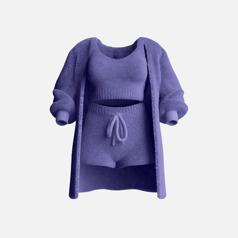 Ensemble 3 pieces en tricot violet